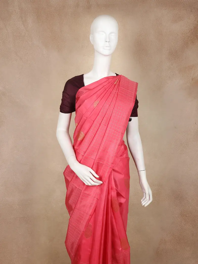 Pink Checked Zari Woven Pure Kanchipuram Silk Saree 2
