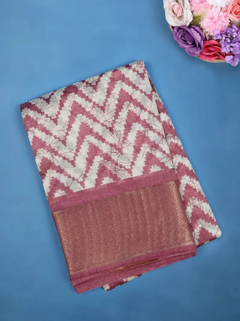 Pink Chevron Designed Fancy Cotton Saree 1