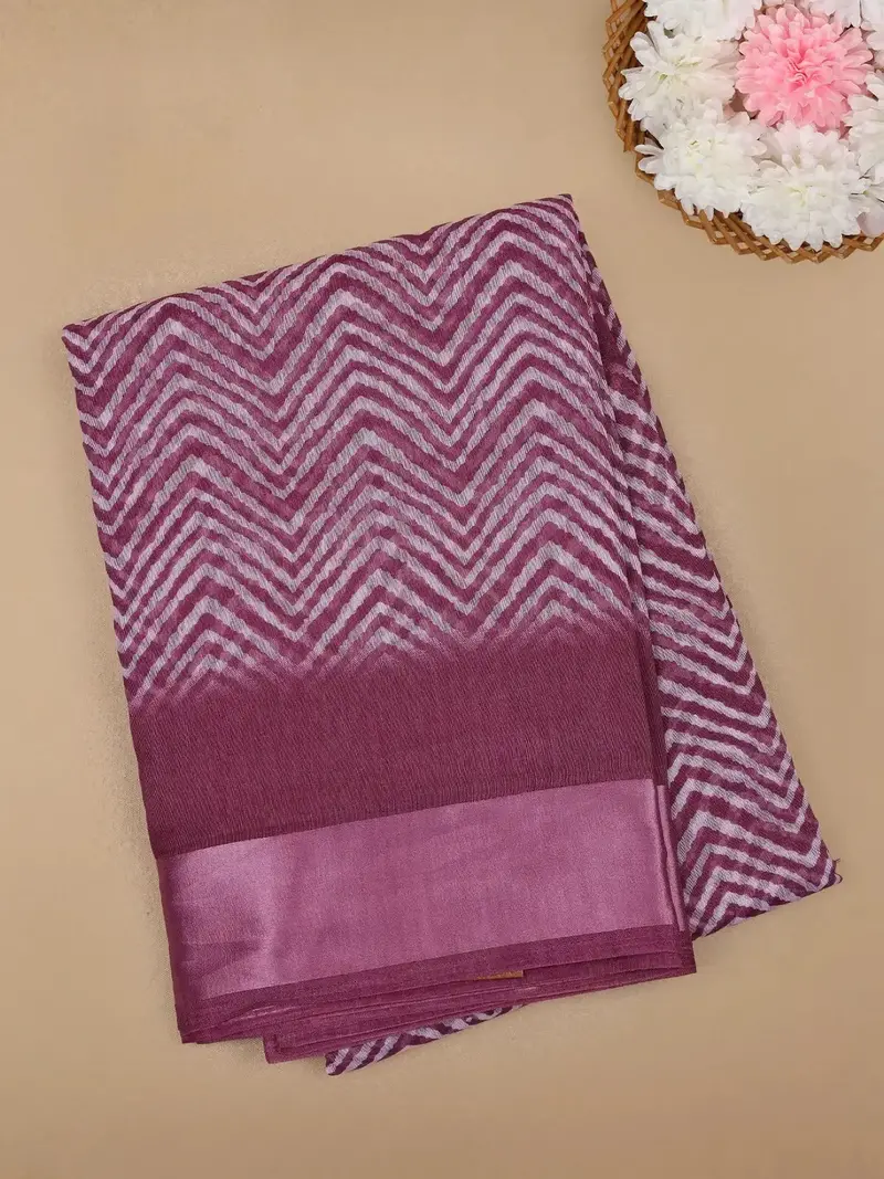 Pink Chevron Designed Fancy Cotton Saree 1