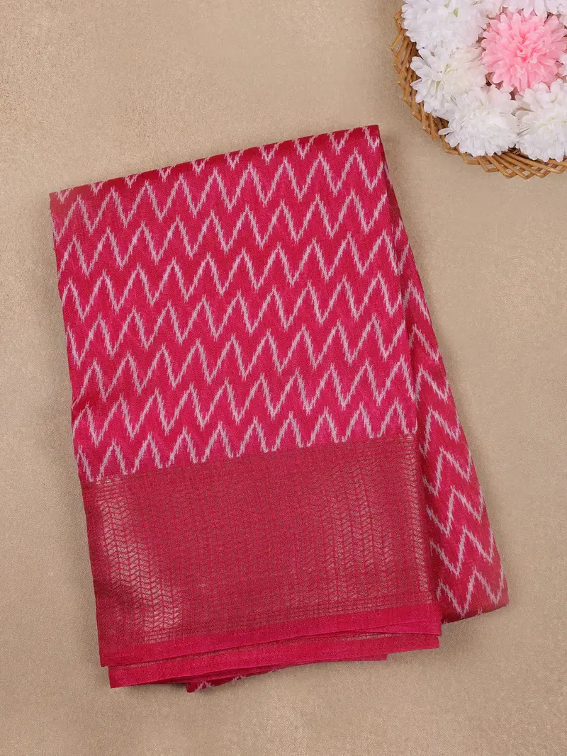Pink Chevron Designed Fancy Cotton Saree 1