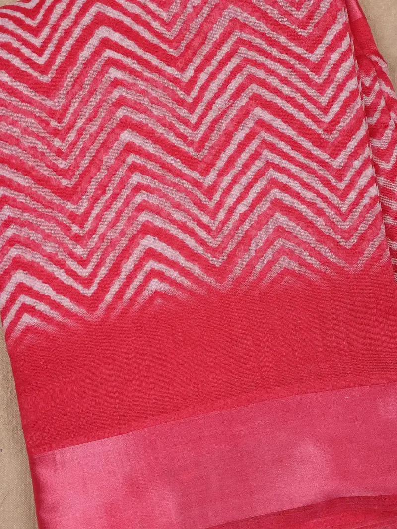 Pink Chevron Designed Fancy Cotton Saree 2