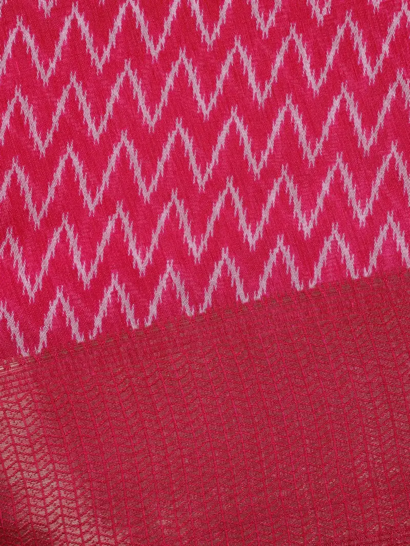 Pink Chevron Designed Fancy Cotton Saree 2