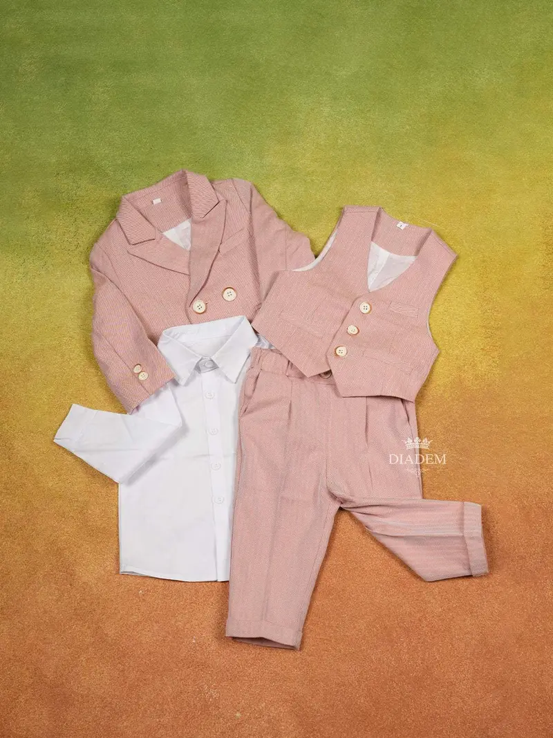 Pink Cotton Coat Suit With Stripes Designs 1
