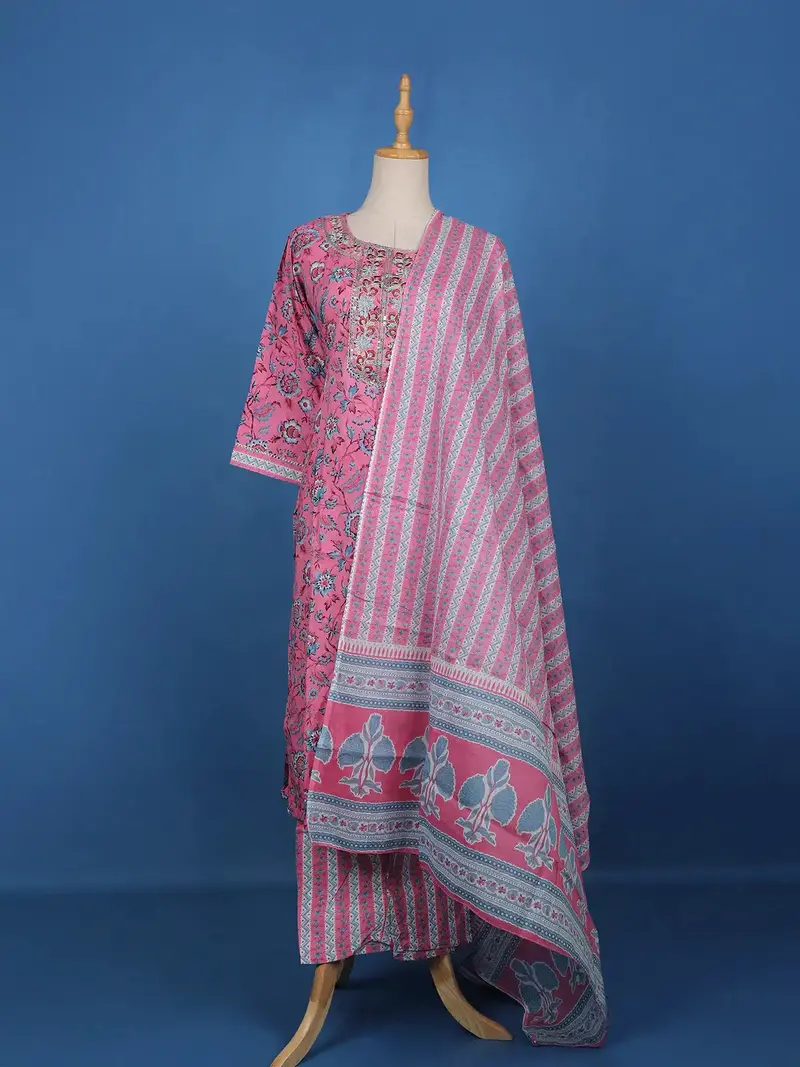 Pink Cotton Floral Printed Salwar Suit 1