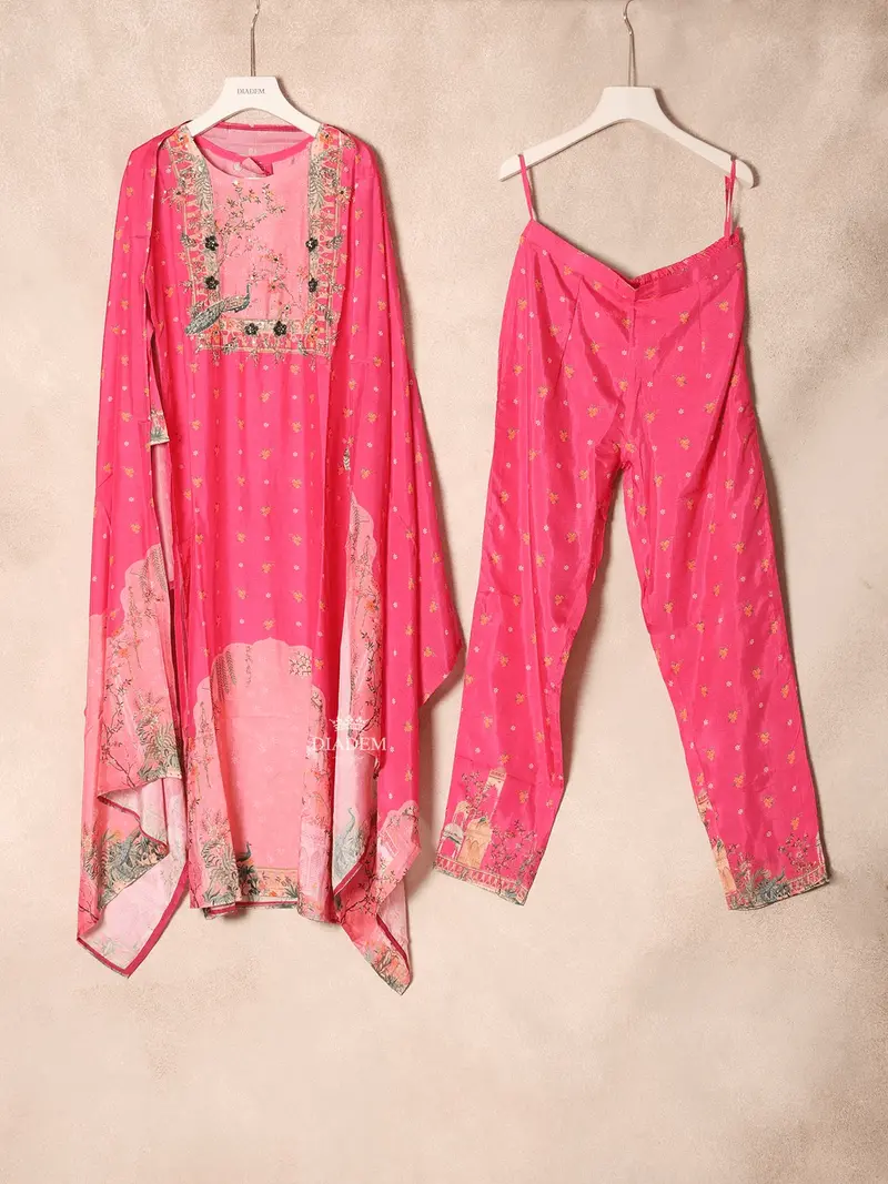 Pink Crepe Straight Cut Salwar Suit Adorned With Floral Prints And Embroidery And Dupatta 1