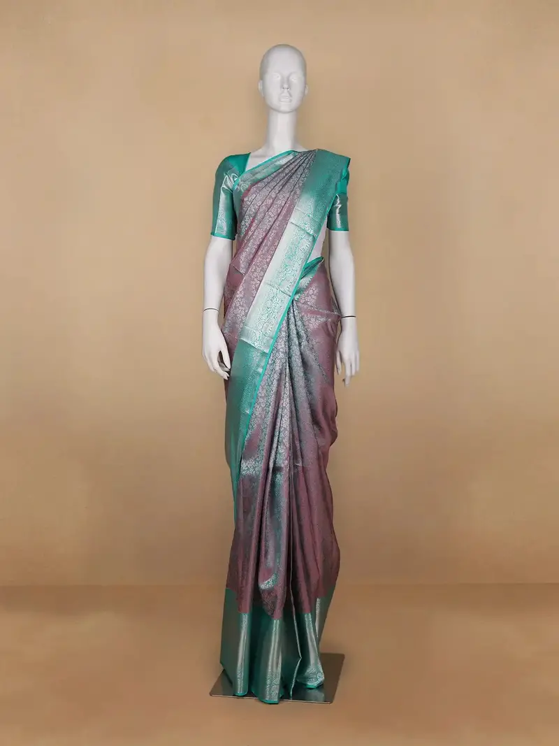 Pink Dual Shade Floral Woven Pure Kanchipuram Silk Saree 1