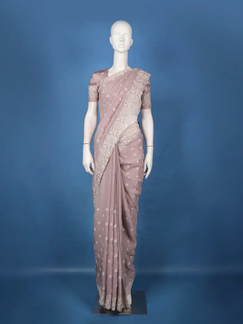 Pink Embellished Design Tissue Saree 1