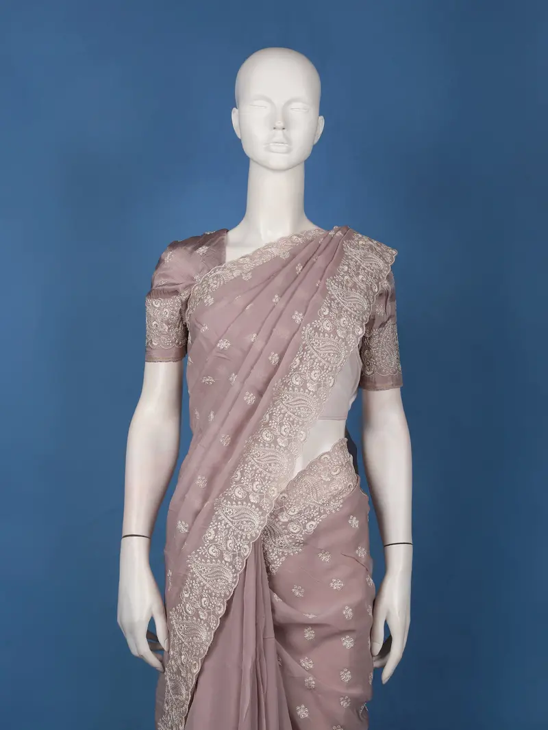 Pink Embellished Design Tissue Saree 2