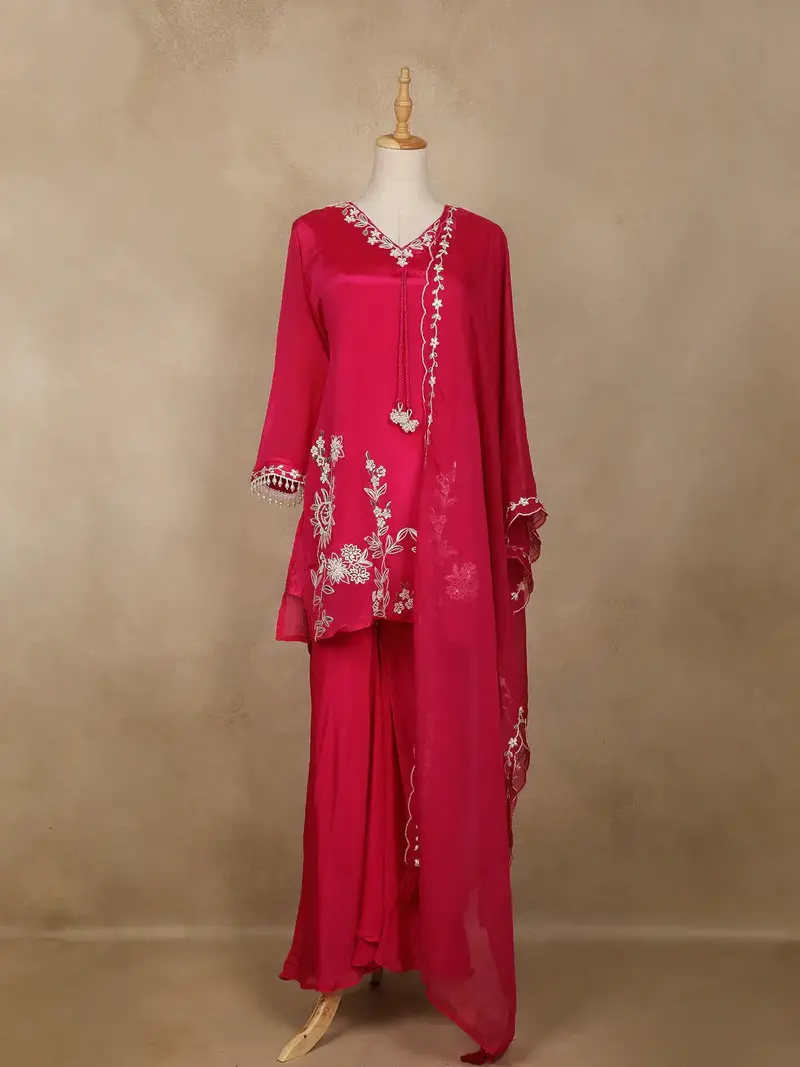 Pink Embroidered Design Crepe Sharara Salwar Suit 1