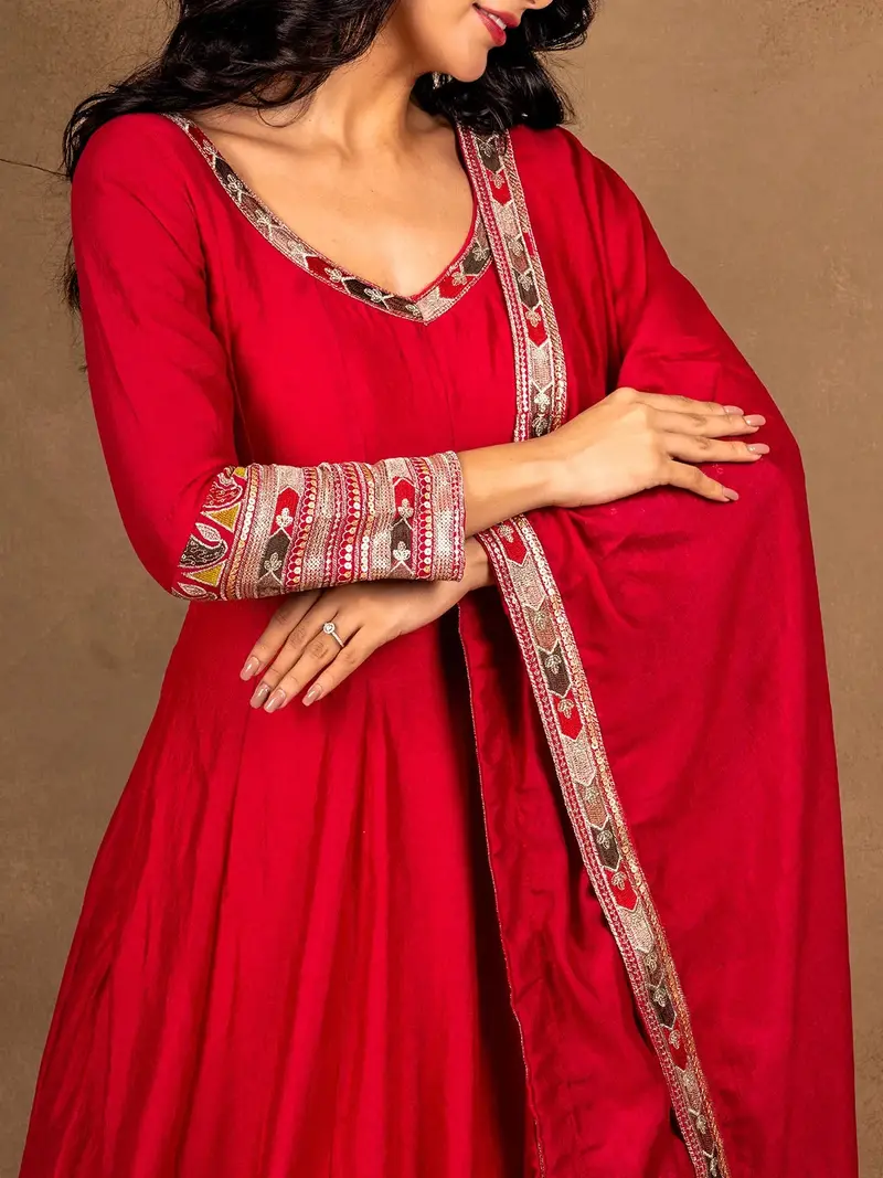 Pink Embroidery Designed Semi Silk Gown 2