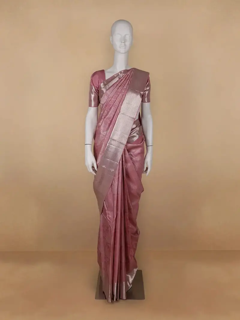 Pink Floral And Leaf Woven Pure Kanchipuram Silk Saree 1