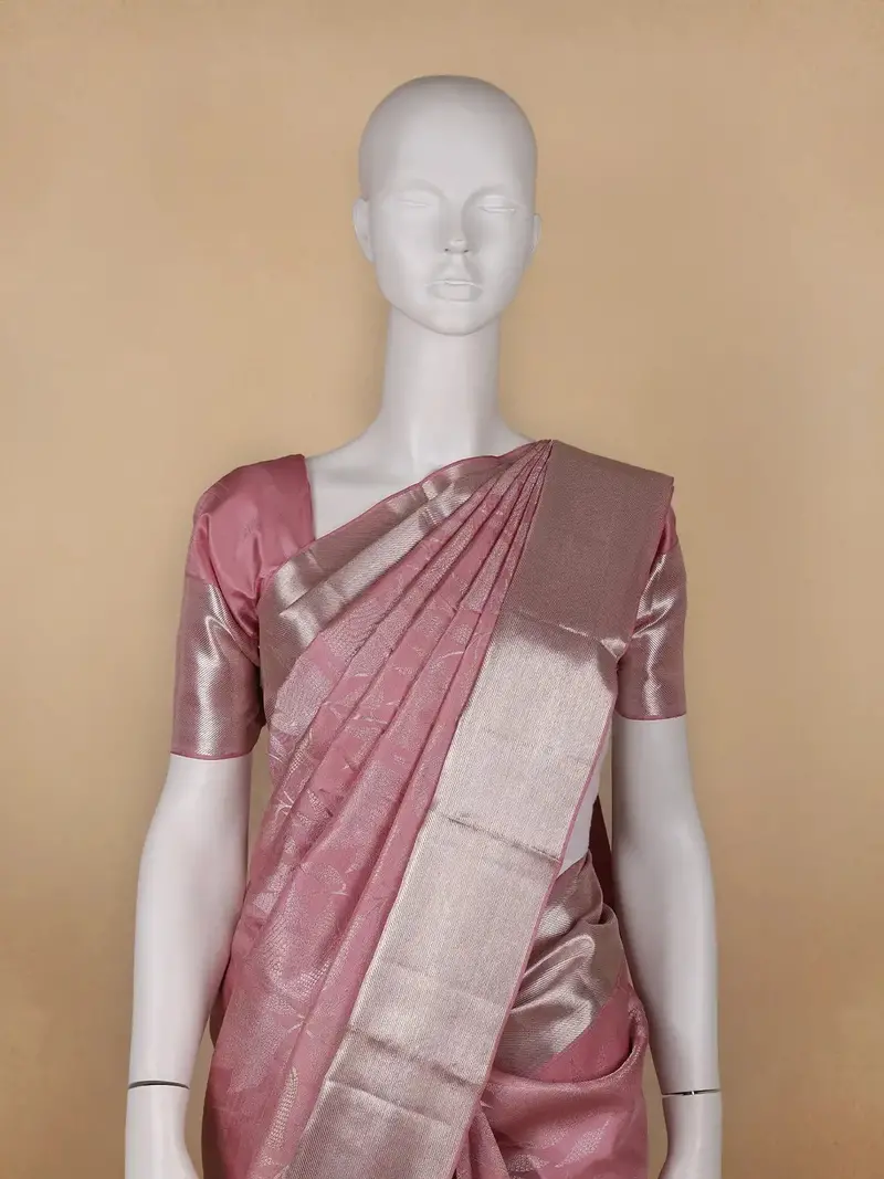 Pink Floral And Leaf Woven Pure Kanchipuram Silk Saree 2