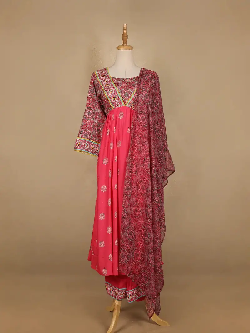 Pink Floral And Paisley Prints Cotton Straight Cut Salwar Suit 1