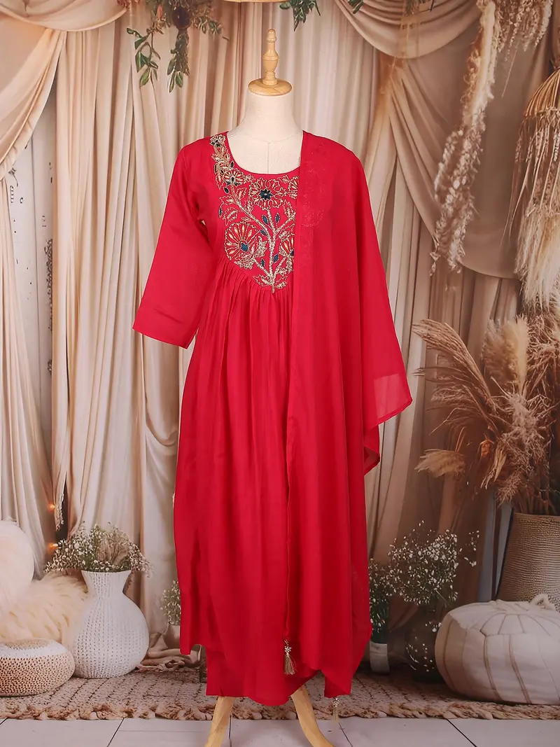 Pink Floral Beads Embroidered Cotton Salwar With Dupatta 1
