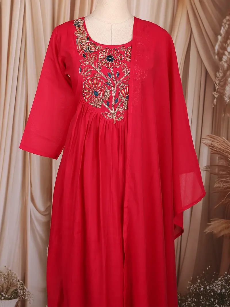 Pink Floral Beads Embroidered Cotton Salwar With Dupatta 2