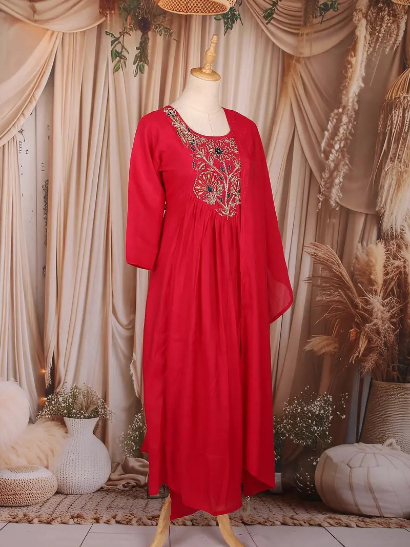 Pink Floral Beads Embroidered Cotton Salwar With Dupatta 4