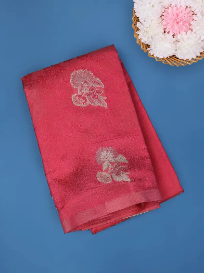 Pink Floral Butta Design Fancy Art Silk Saree 1