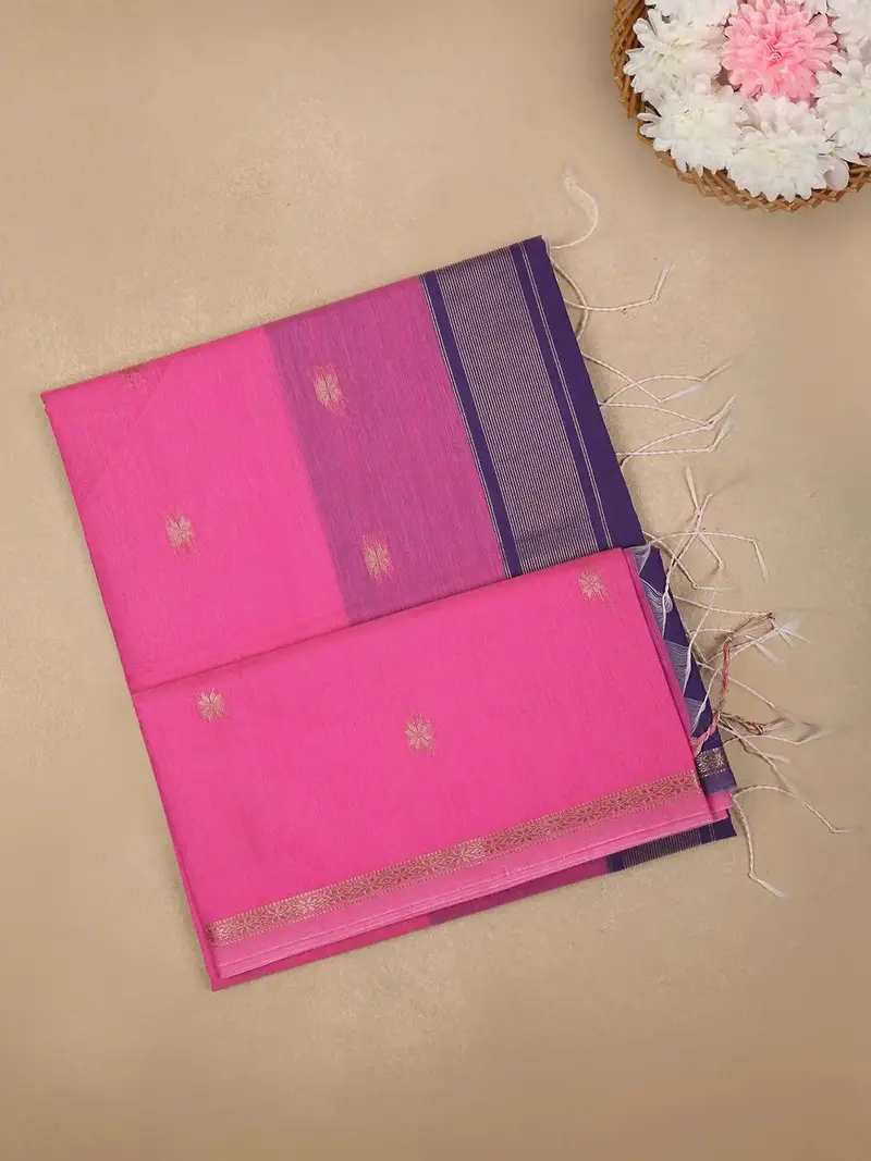 Pink Floral Butta Fancy Cotton Saree 1