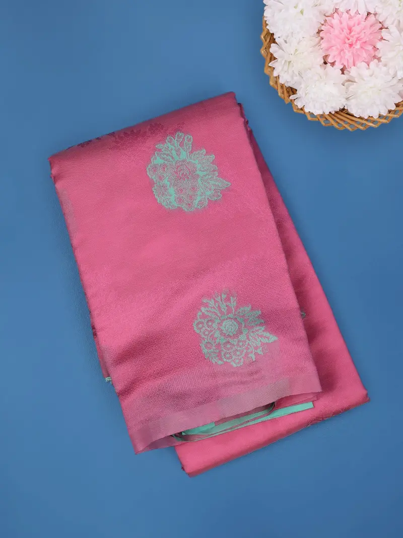 Pink Floral Butta Woven Fancy Art Silk Saree 1