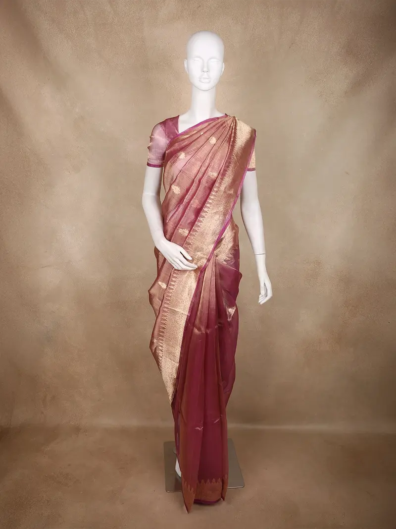 Pink Floral Butta Woven Tissue Saree With Designer Zari Border 1