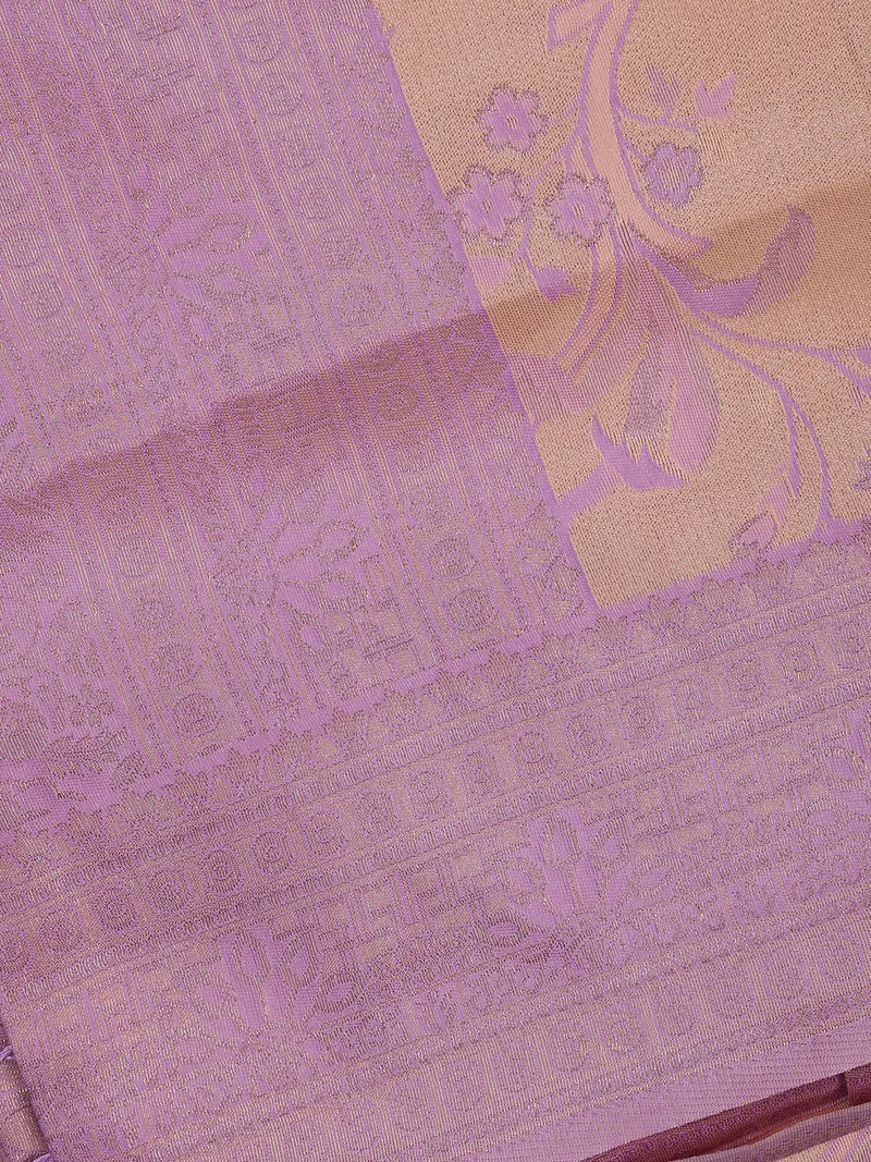 Pink Floral Design Art Silk Saree With Lavender Border 2
