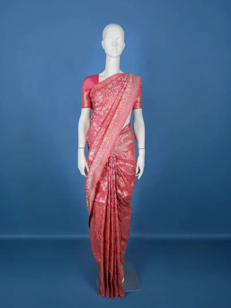 Pink Floral Design Banarasi Silk Saree 1