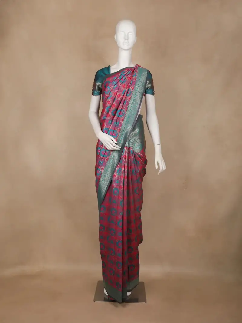 Pink Floral Design Banarasi Silk Saree 1