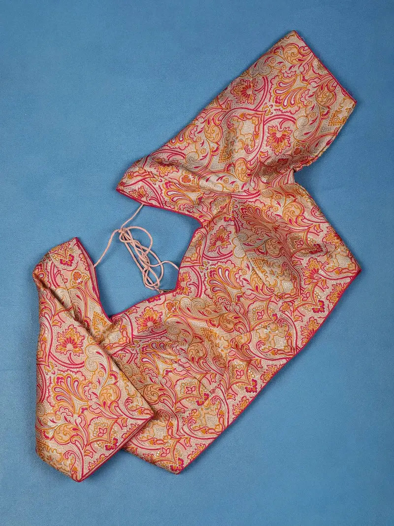 Pink Floral Design Jacquard Readymade Blouse 1