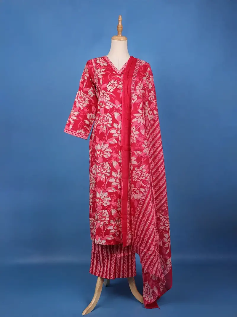 Pink Floral Design Printed Cotton Salwar Suit 1