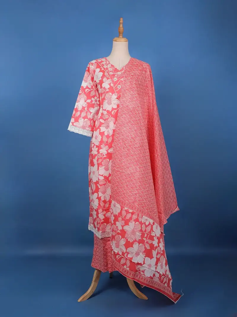 Pink Floral Design Printed Cotton Salwar Suit 1
