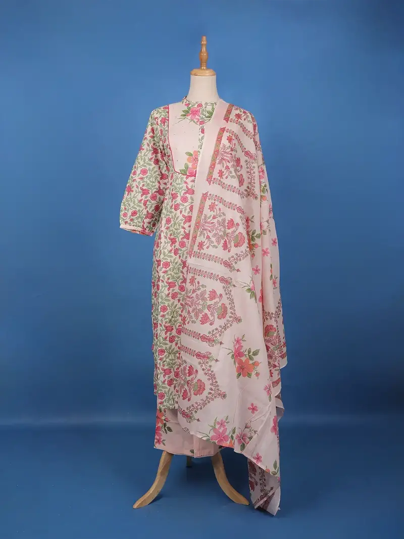 Pink Floral Design Printed Cotton Salwar Suit 1