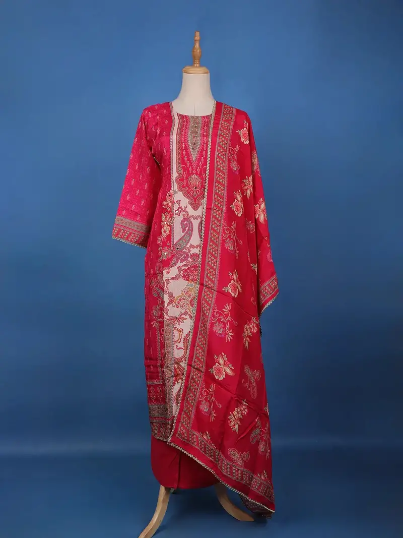 Pink Floral Design Printed Cotton Salwar Suit 1