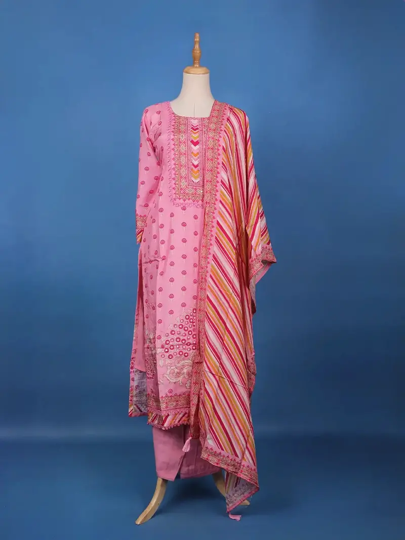 Pink Floral Design Printed Cotton Salwar Suit 1