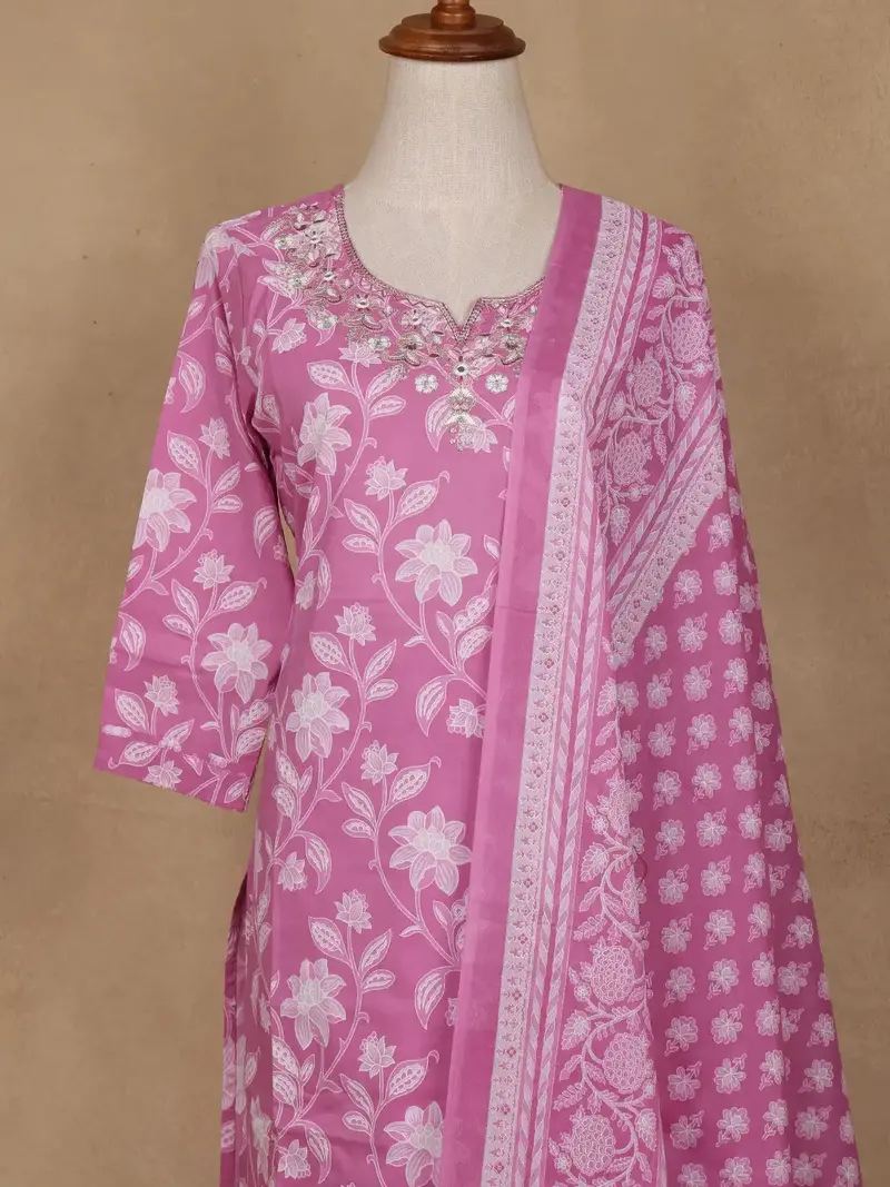 Pink Floral Design Printed Cotton Salwar Suit 2