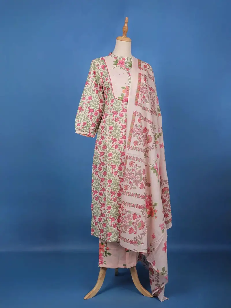Pink Floral Design Printed Cotton Salwar Suit 3