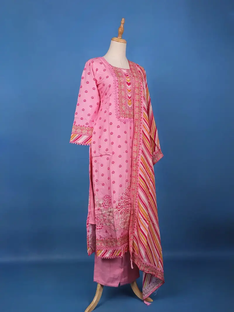 Pink Floral Design Printed Cotton Salwar Suit 3