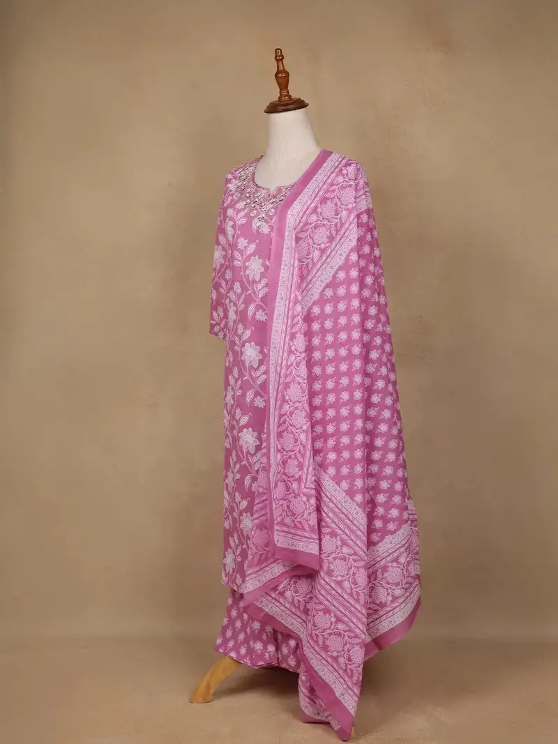 Pink Floral Design Printed Cotton Salwar Suit 3