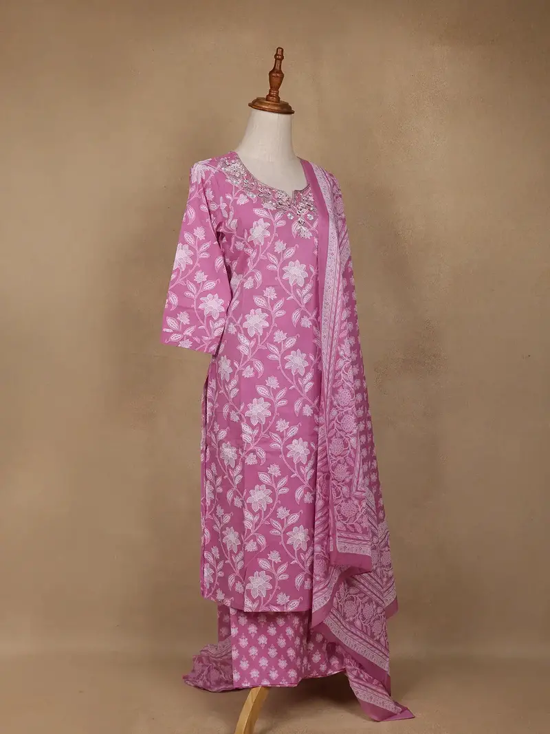 Pink Floral Design Printed Cotton Salwar Suit 4