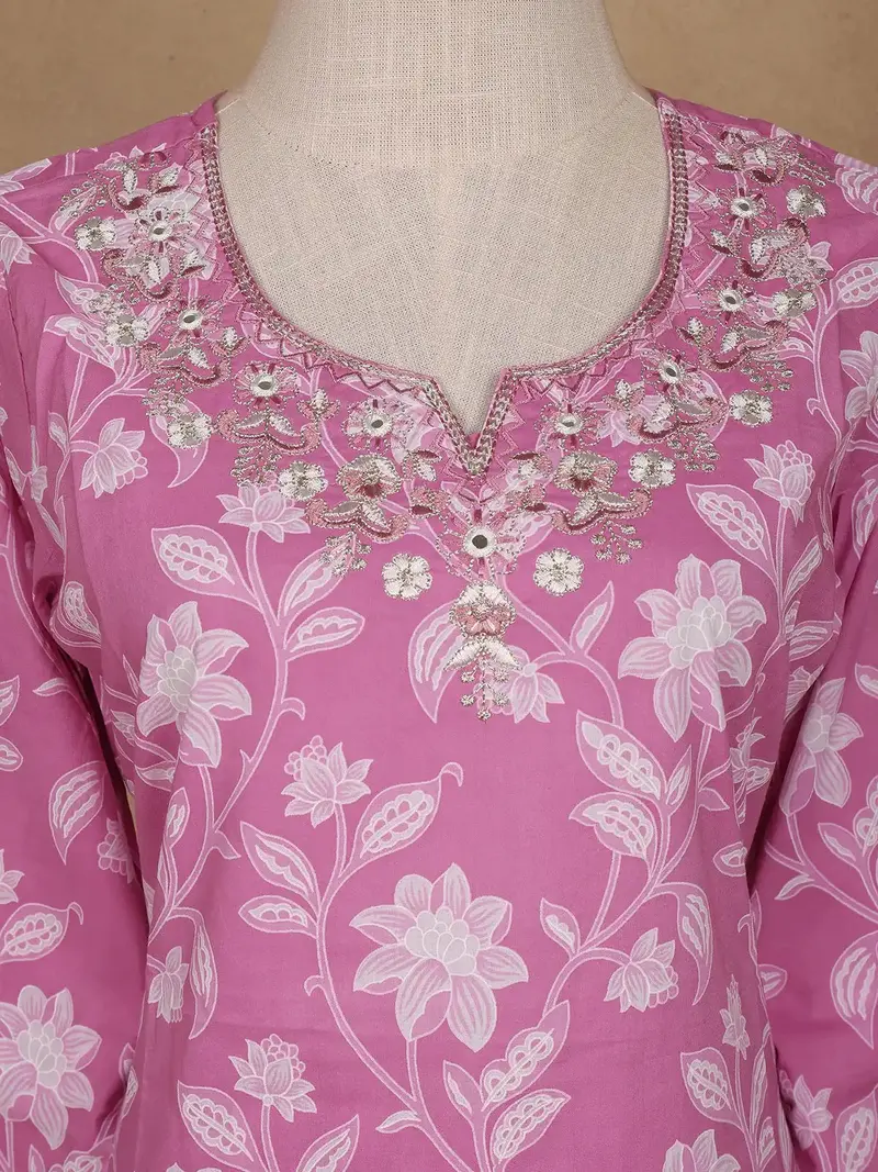 Pink Floral Design Printed Cotton Salwar Suit 5