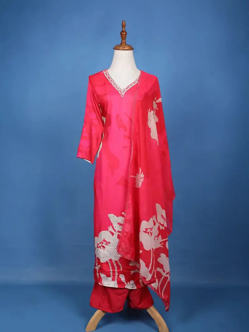 Pink Floral Design Printed Georgette Salwar Suit 1