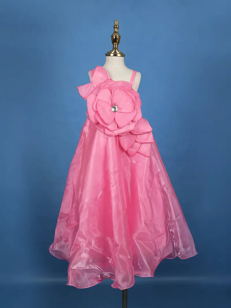 Pink Floral Design Satin Party Wear Frock 1
