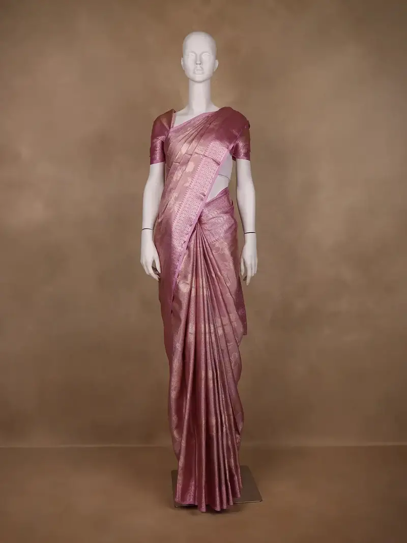 Pink Floral Design Semi Tissue Saree 1