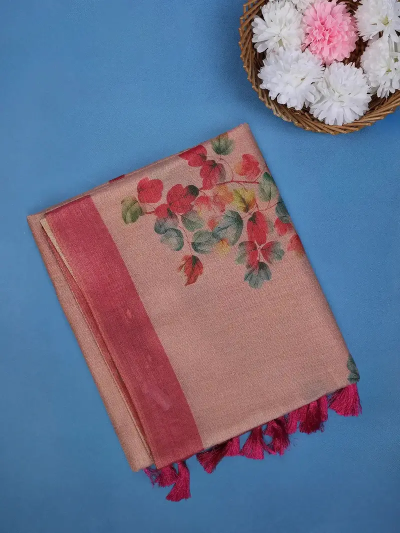 Pink Floral Design Semi Tissue Saree 1