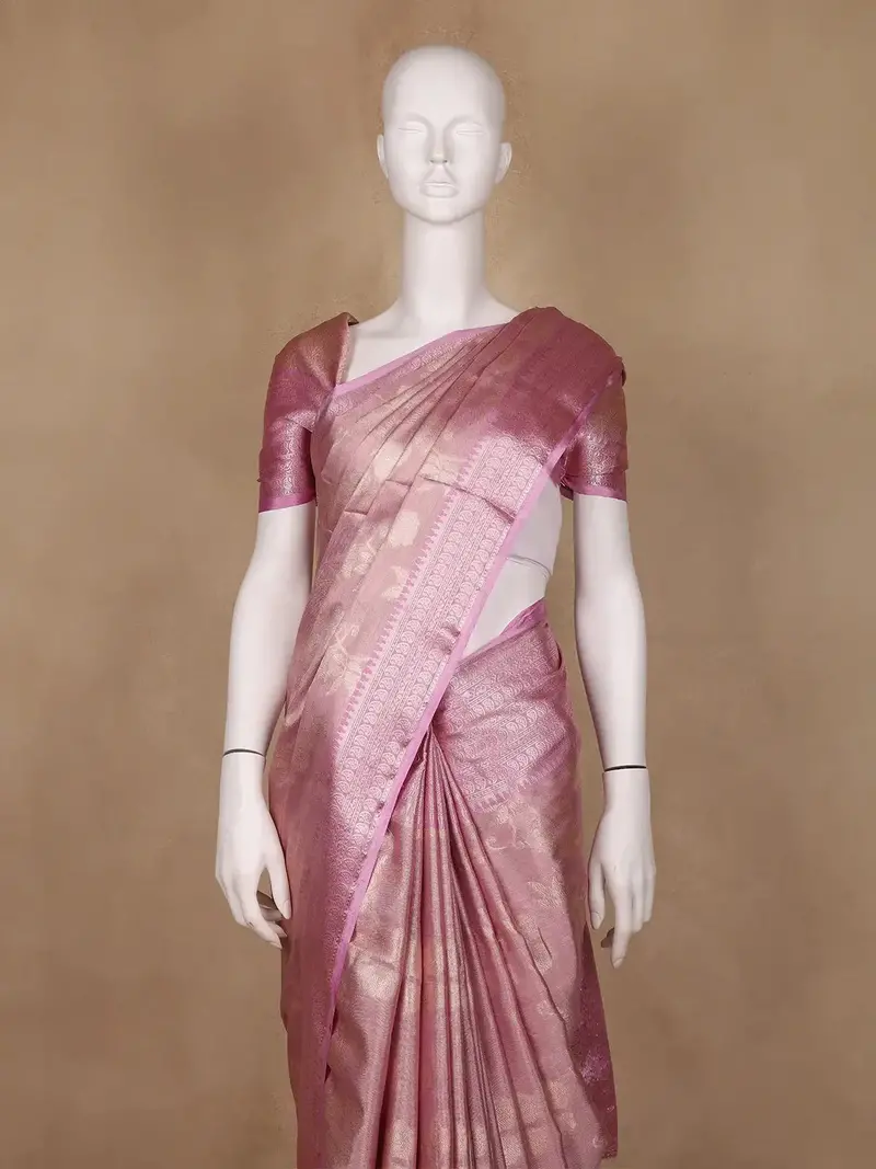 Pink Floral Design Semi Tissue Saree 2