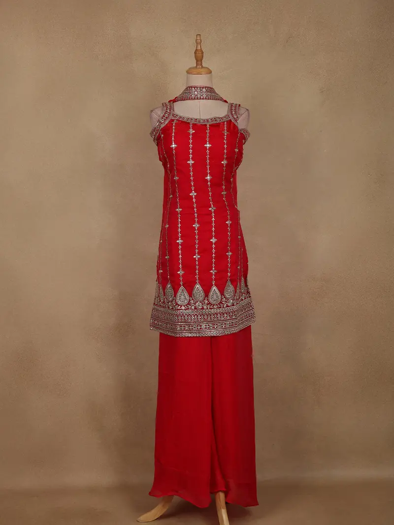 Pink Floral Design Space Silk Palazzo Suit With Dupatta 1
