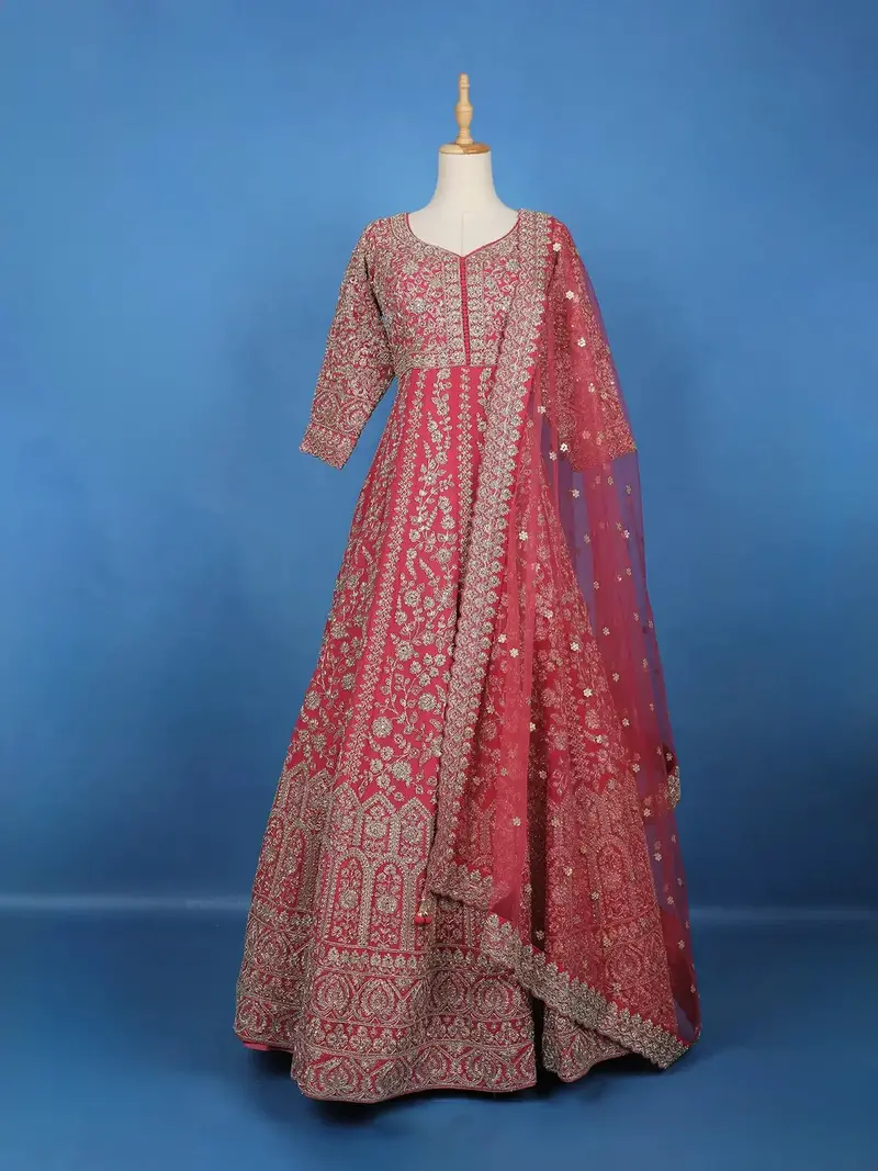 Pink Floral Designed Anarkali Georgette Gown 1
