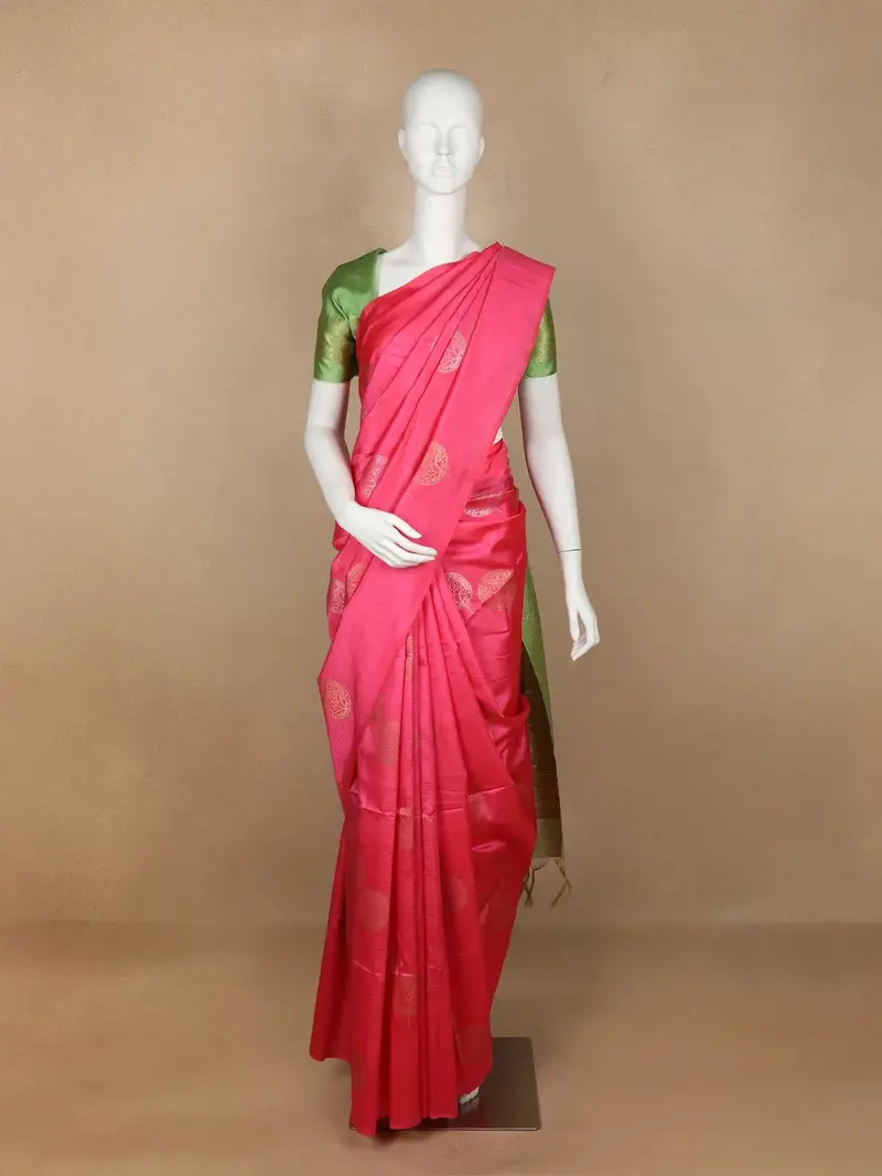 Pink Floral Designed Art Silk Saree 1