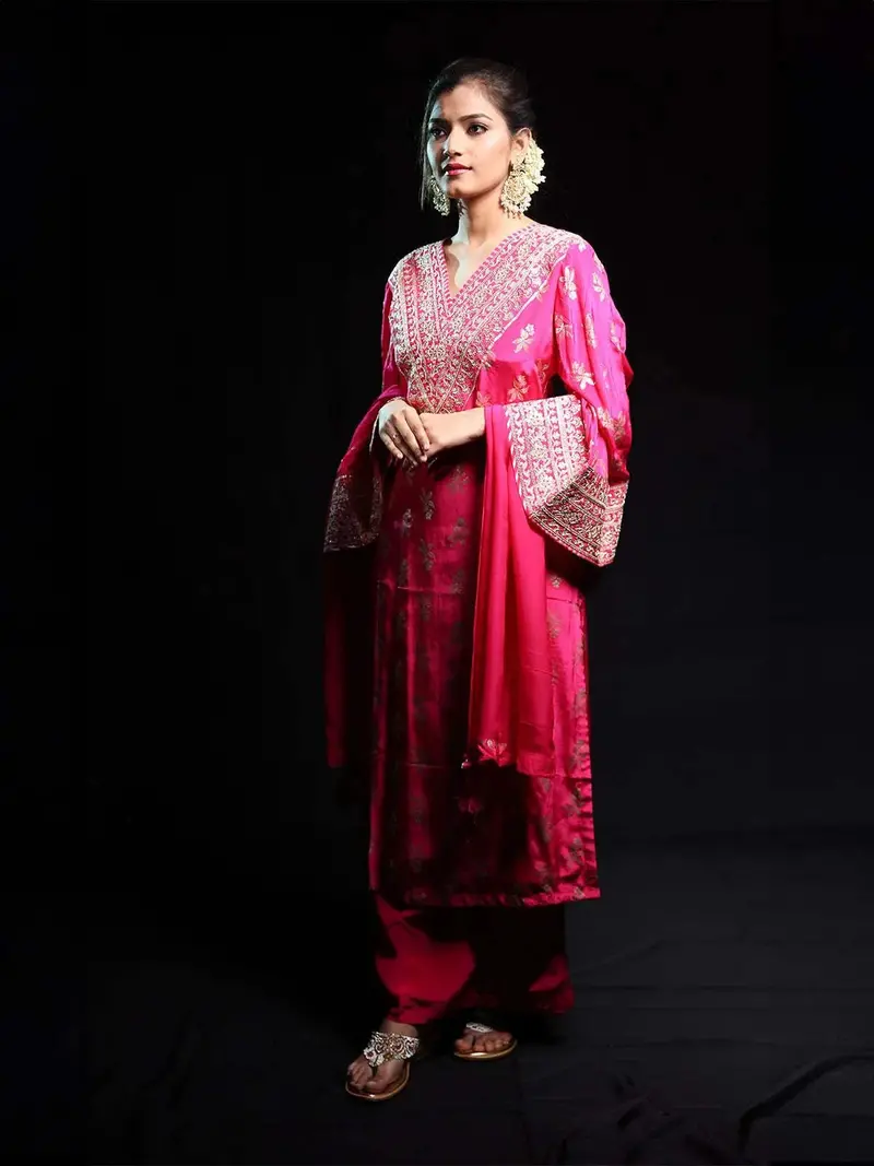 Pink Floral Designed Banarasi Silk Palazzo Salwar Suit 1