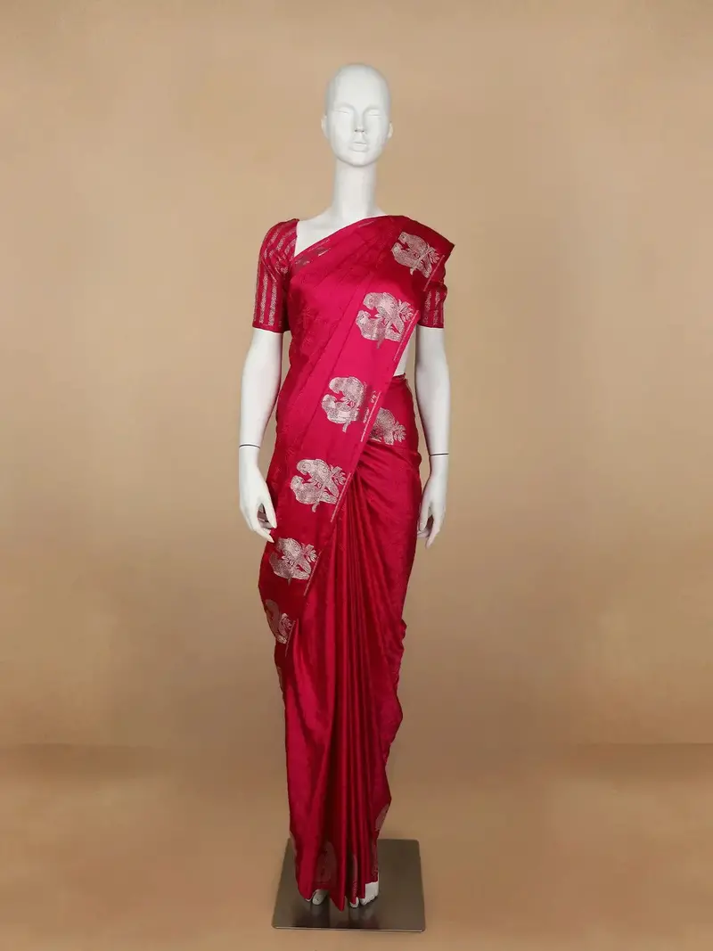 Pink Floral Designed Banarasi Silk Saree 1