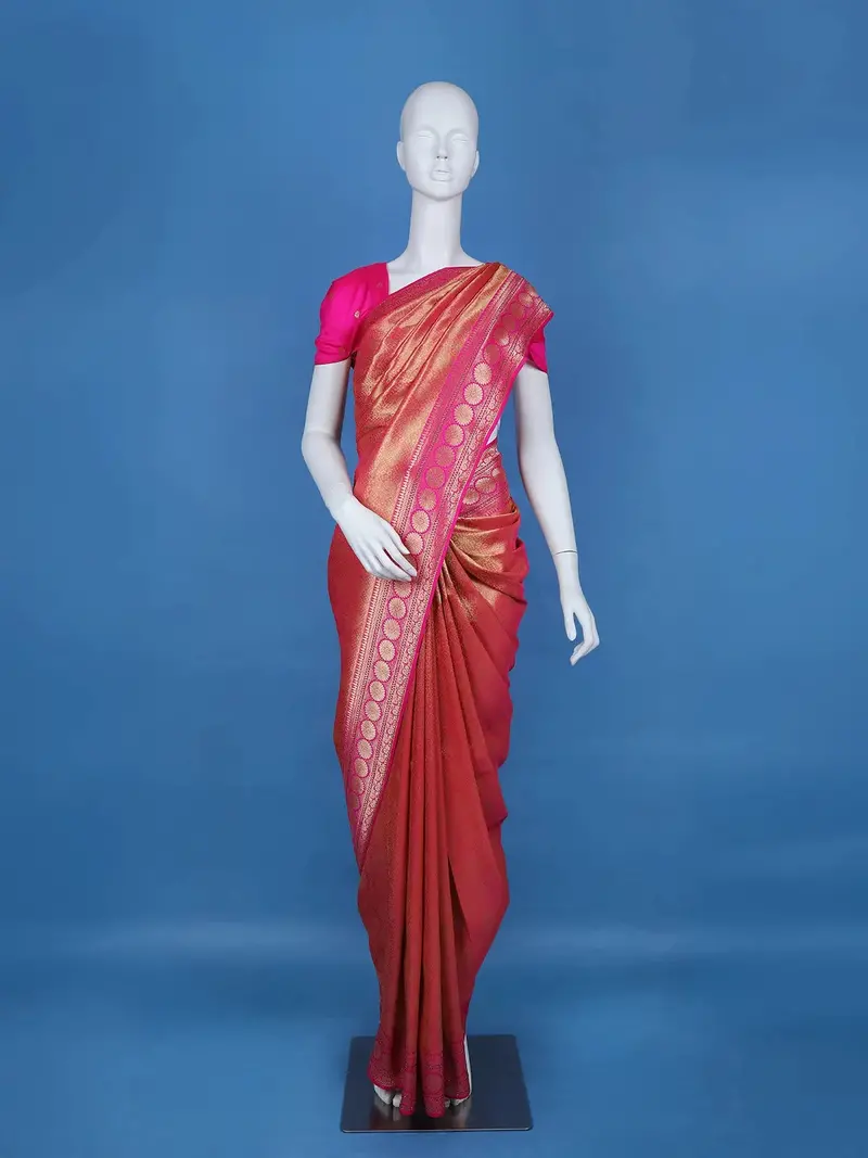 Pink Floral Designed Bridal Banarasi Silk Saree 1
